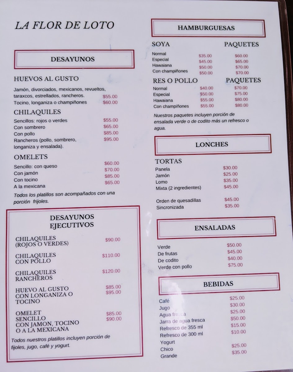 La Flor De Loto Menu - Image 1